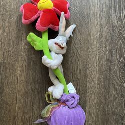 Rare vintage bugs bunny Warner bros plush stuffed animal with flower weighted