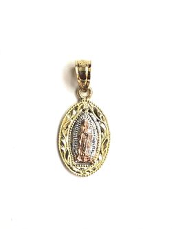 Guadalupe (Virgin Mary) religious pendant 14K REAL YELLOW , WHITE & ROSE GOLD.