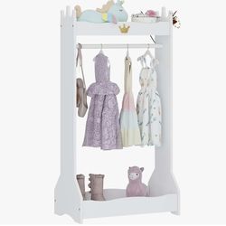 Kids Dress Up Storage, Kids' Costume Organizer Center, Open Hanging Armoire Closet, Kids Armoire with Rack for Toddler 3 Age+, White(GH12)