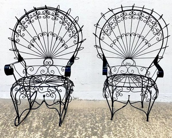 Pair Vintage Wrought Iron Peacock Chairs For Sale In Houston Tx
