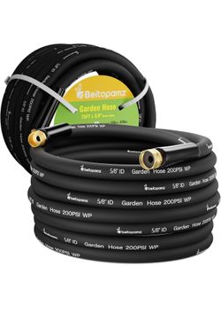 Garden Hose 75 ft x 5/8 in Heavy Duty Water Hose, Flexible and Durable, Lightweight Rubber Hybrid Hose, Leak-Free Connections, Male to Female 3/4'' Br