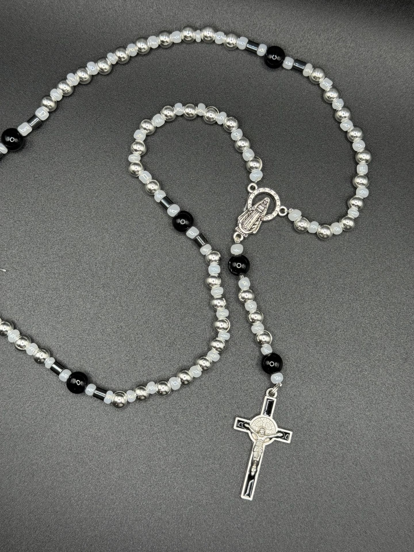 Silver And Black Rosary 