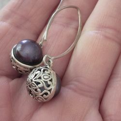 Designer COLLINS FINE STERLING SILVER GENUINE BLACK PEARLS EARRINGS
