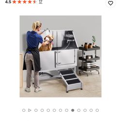 VEVOR Stainless Steel Dog Washing Station, 50 inch Pet Grooming Tub w/ Ramp, PE Water Filter Board, Faucet & Showerhead & Soap Holder Dog Bathtub for 