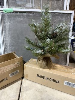 Set Of 2 Burlap Light Up Trees