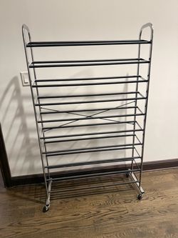 10-tier Metal Shoe Rack with Wheels