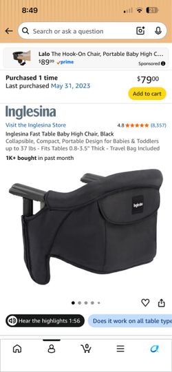 Inglesina Fast Table Baby High Chair Black