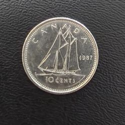 1987 Canadian 10-cent coin