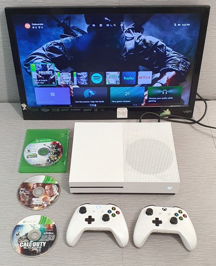Xbox One S 500GB Console White + 2 OEM Wireless Controller and Games - TESTED