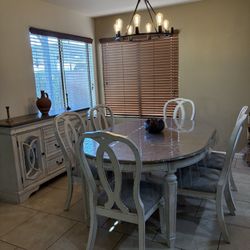 Elegant Dining Table + 6 Chairs + Server– Like New