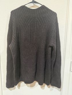 HM Mens Large Dark Brown Chunky Ribbed Knit Sweater Crewneck Heavy Winter