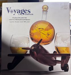 Airplane Decanter Set with Two Old Fashioned Glasses