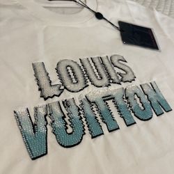 Authentic Louis Vuitton Iced Out Bead Rhinestone Logo Designer Shirt