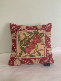 Vintage Tapisserie Tapestry Throw Pillow Fruit Design Needlepoint Red Sage 10x9”