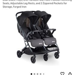 Joovy Kooper X2 Side-by-Side Double Stroller Featuring Dual Snack Trays, One-Handed Fold, Multi-Position Reclining Seats, Adjustable Leg Rests, and 2 