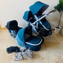 Uppababy Vista V2 Double Stroller with Car Seat and Bassinet Finn