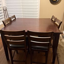 8 piece cherry wood & leather dining room set