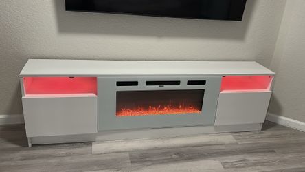 70 Inch Modern Tv Stand With Fire Place White