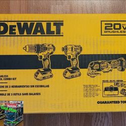 New Dewalt 20v XR Brushless Cordless 3 Tool Combo Kit $250 Firm.  Pickup Only 