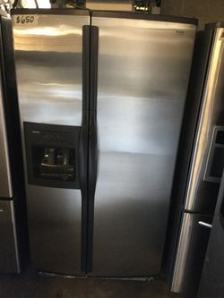 Kenmore black and stainless side by side refrigerator/ 90 day warranty/ delivery and installation are available