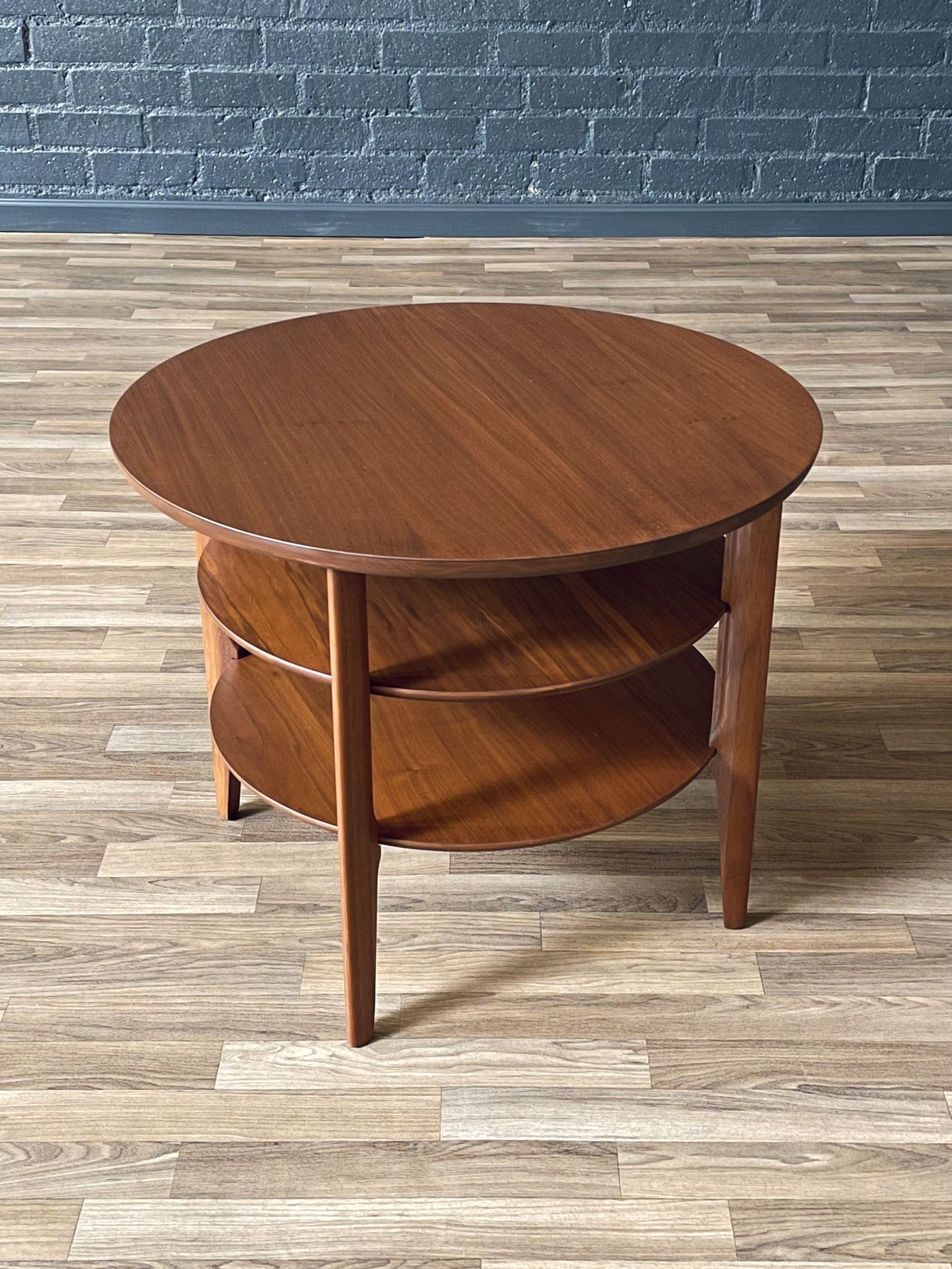 Mid-Century Modern 3-Tier Sculpted Walnut End Table by Mersman, c.1960's - Delivery Available
