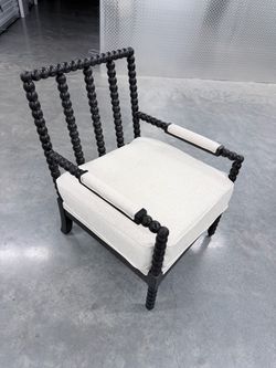 Black Bobbin Spindle Accent Chair with Cream Cushions – Excellent Condition