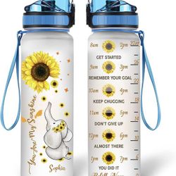Sunflower Elephant Inspiration 32oz 1Liter Motivational Water Bottle