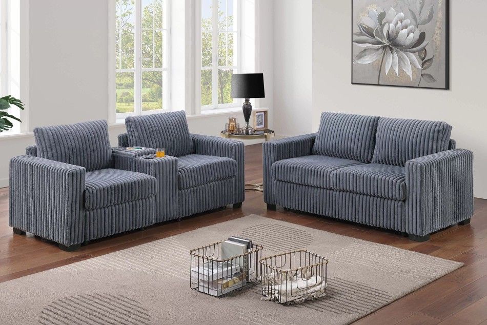 Brand New Grey Corduroy Sofa & Loveseat
