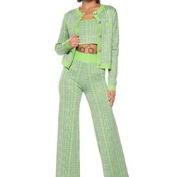 AKIRA Green Knit Set(#0110)  Cardigan size M & Wide-Leg Pants | size L