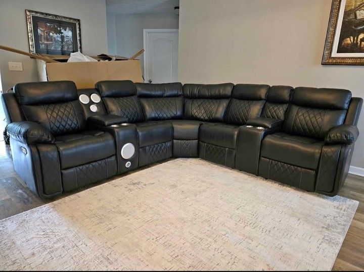 Leather Power Recliner Sectional

