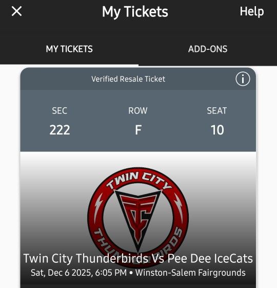 2 Tickets To Carolina Thunderbirds Hockey Game