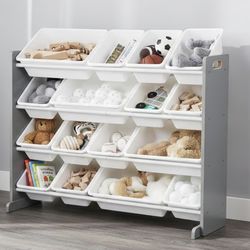 Supersized Toy Storage Organizer with 16 Removable Bins, Grey/White