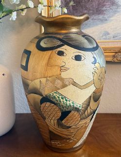 Vintage Alexander Kalifano-like Cubist-Style Ceramic Vase with Stylized Face