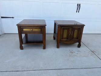 Vintage Wood End Tables with Gold Accents – Set of 2