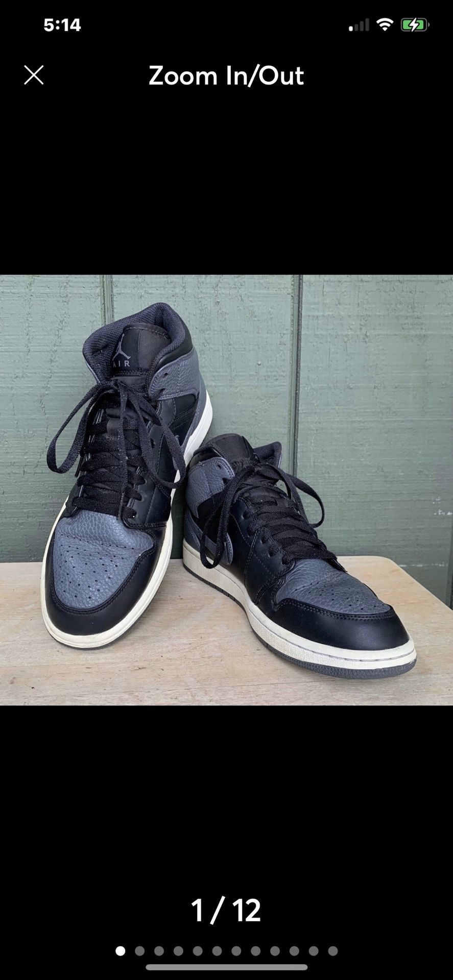 NIKE Air Jordan 1 Mid Shoes Men US 9 EU 42.5 Black Gray Retro Sneaker 554724-041