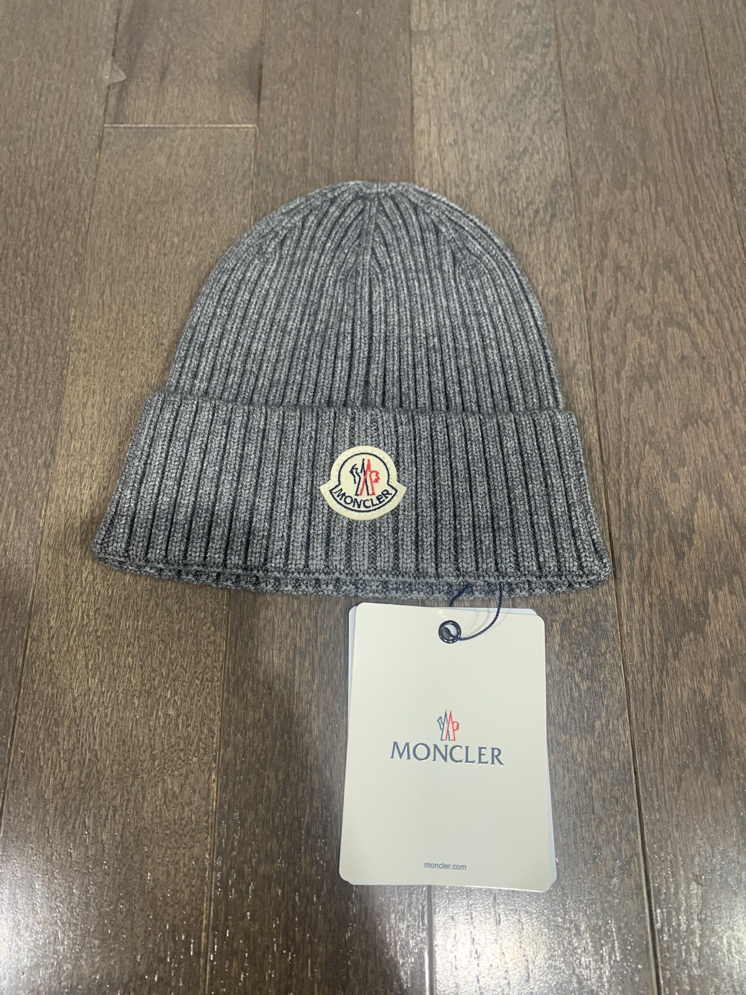 Gray Moncler Ribbed Beanie