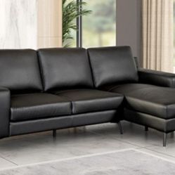 Brand New Black Leather Modern Style Sectional Sofa 