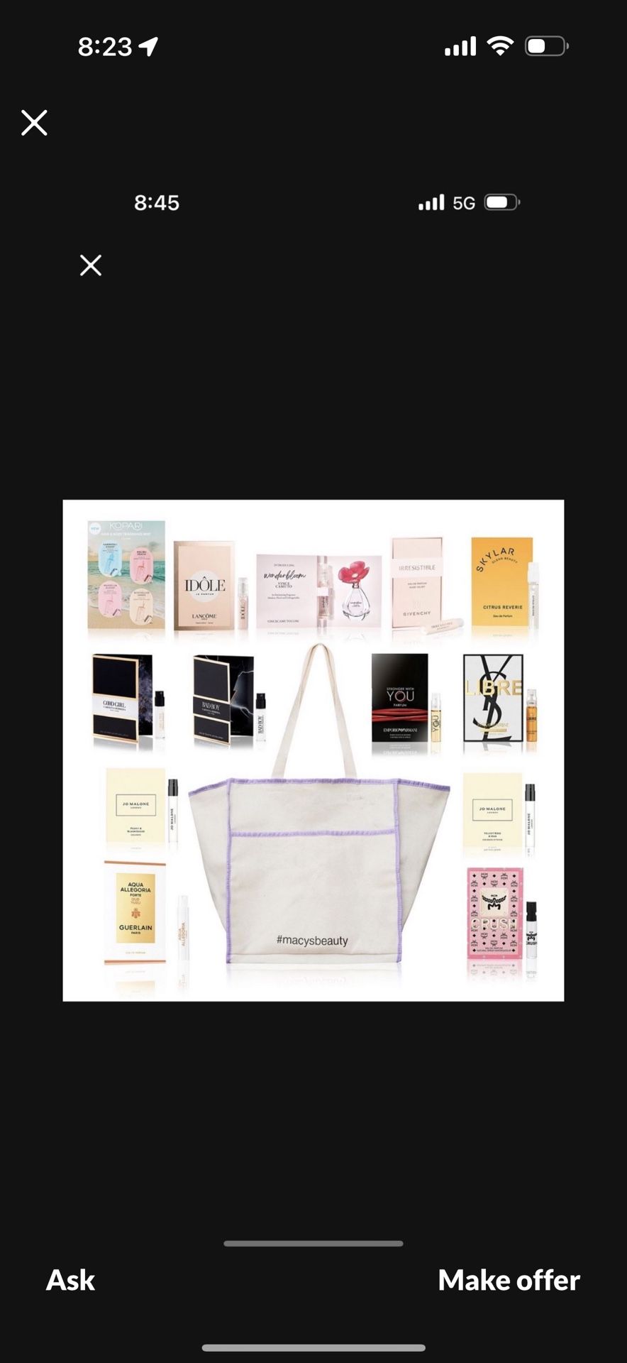 New— Macys Canvas with 15 fragrance samples
