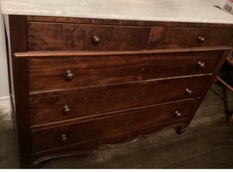 Vintage Solid Wood Chest of Drawers with Real White Marble Top
