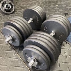 A Pair Of 100lbs Adjustable Dumbbells York Barbell Co.