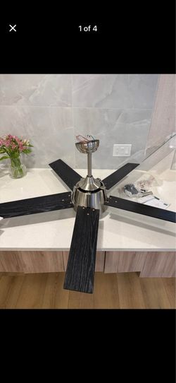 Modern 5-Blade Ceiling Fan – Brushed Nickel, Black Wood Blades