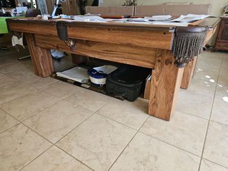 Rustic Wood Pool Table with Metal/leather  Corner Pockets