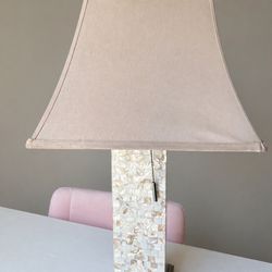 Mother of pearl table lamp with fabric shade