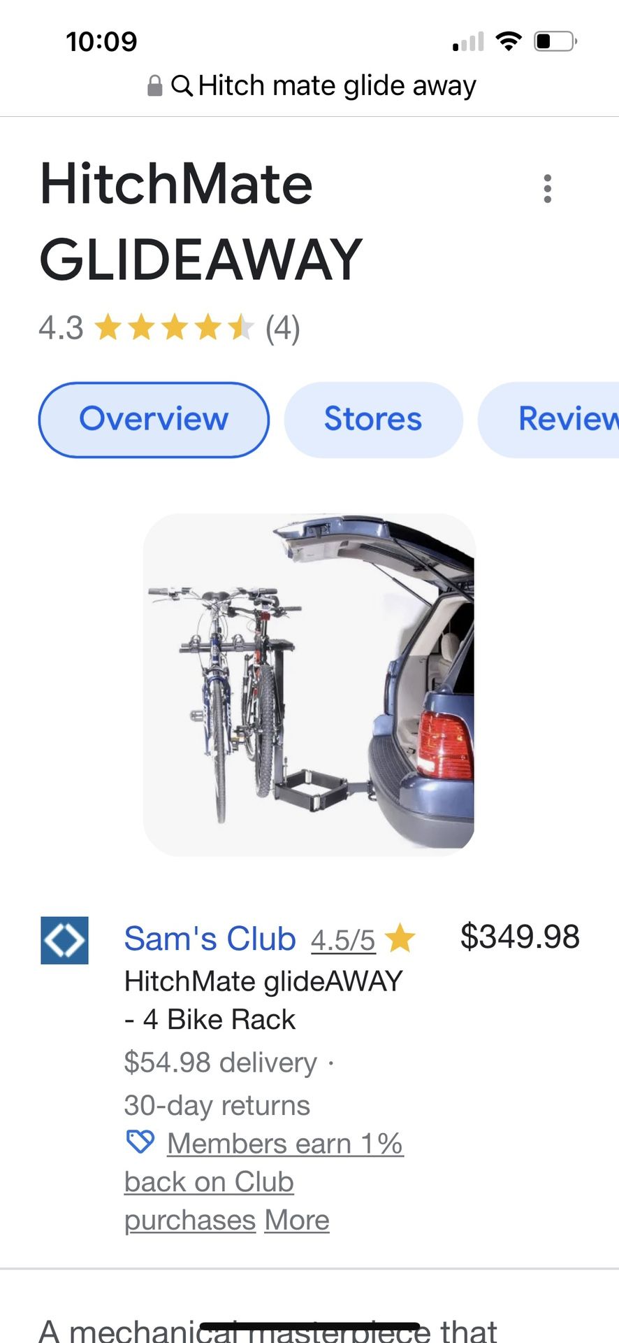 Like New HitchMate glideAWAY Bike Rack Holds 4 Bikes securely to your