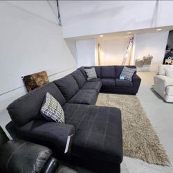 Huge Cozy U Shaped Slate Couch/Sectional With Chaise✅Fastest Delivery🚚 Showroom Available 🏠