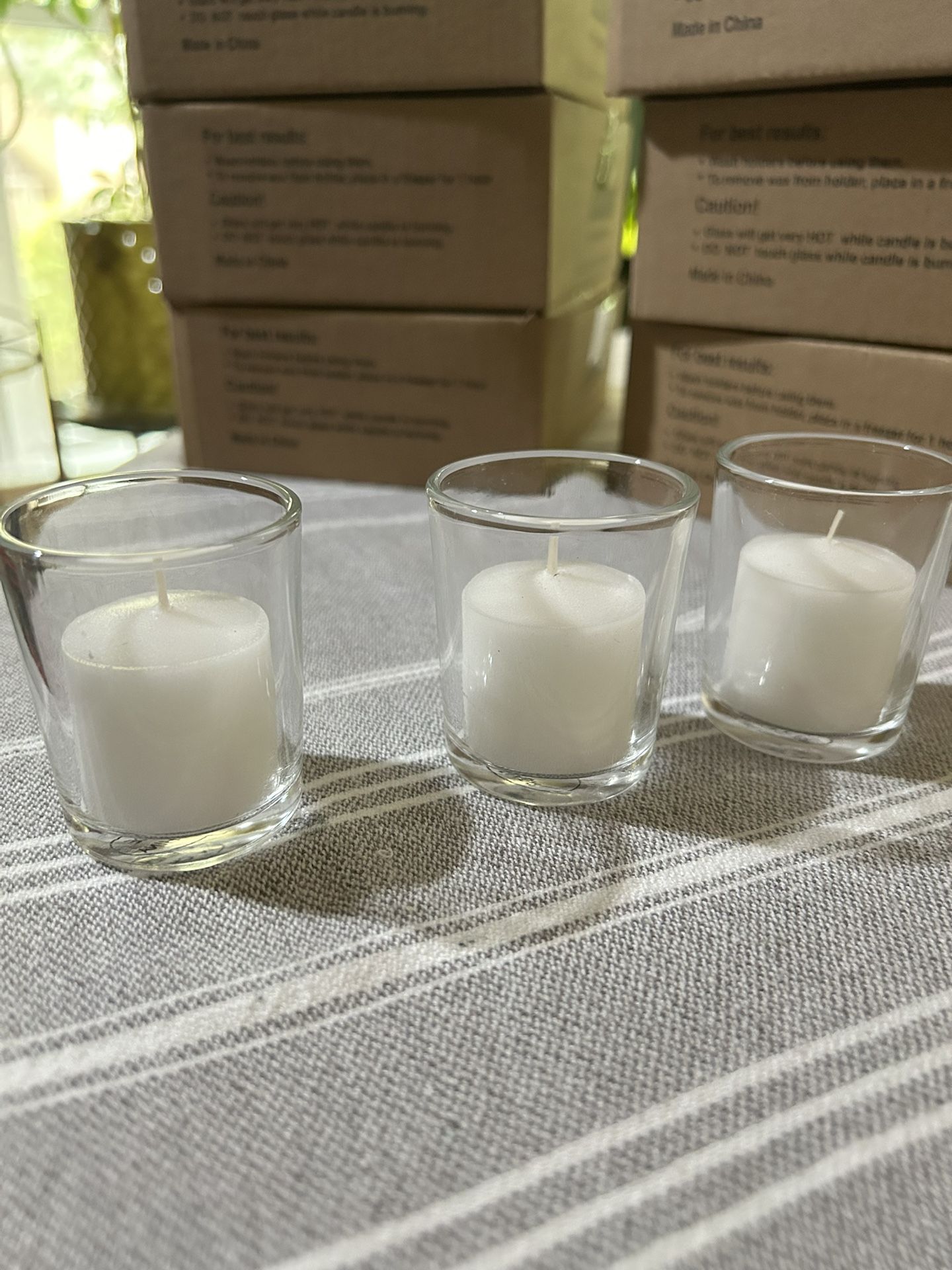 12 Votive Candles In Glass Holders