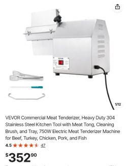 VEVOR Commercial Meat Tenderizer, Heavy Duty 304 Stainless Steel Kitchen Tool with Meat Tong, Cleaning Brush, and Tray, 750W Electric Meat Tenderizer 