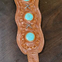 Turquoise Stone Leather Cuff Bracelet 