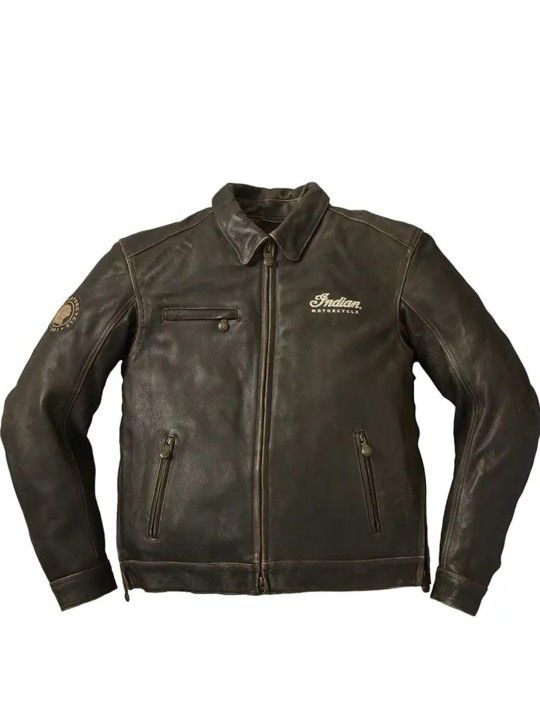 Indian Motorcycle Men's Leather Classic Riding Jacket with Removable Lining, Dark Brown - Large