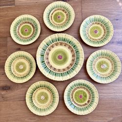 Antique Plates  - c. 1900 German Art Nouveau  “Black Forest Majolica” - Set of 8
